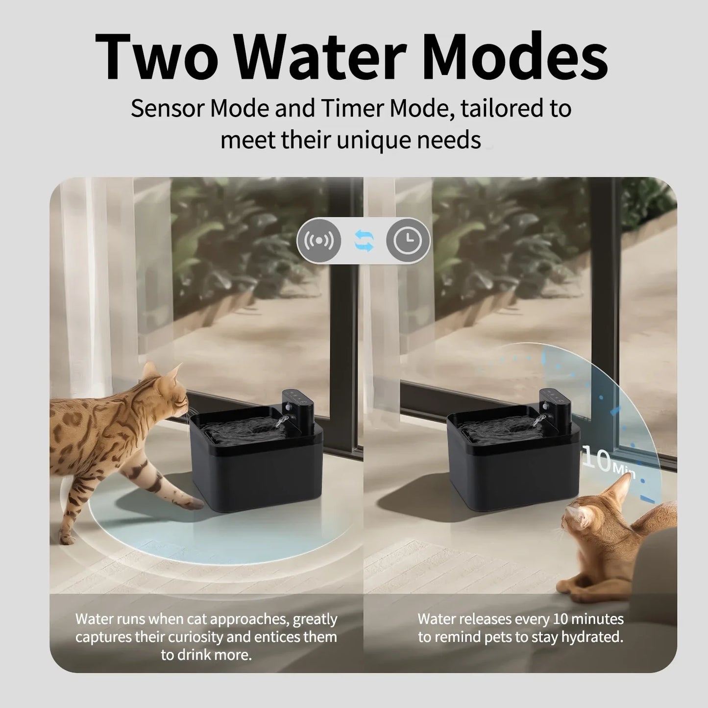 2.2LCat Water Fountain Battery & Sensor 2 in 1 Drinking Fountain For Cats Dog Drinker Wireless Pet Water Dispenser Accessories
