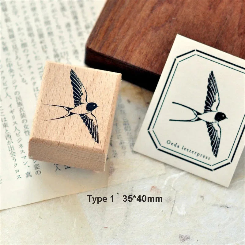 Stamp Scrapbooking Supplies Flower Petal Birds Stationary Kawaii Wooden Stamps