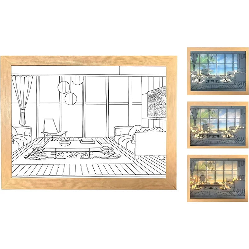 Decorative Led Light Painting USB Plug Dimming Wall Artwork Table Lamp Gift Indoor Sunlight Window Wooden Photo Night Luminous