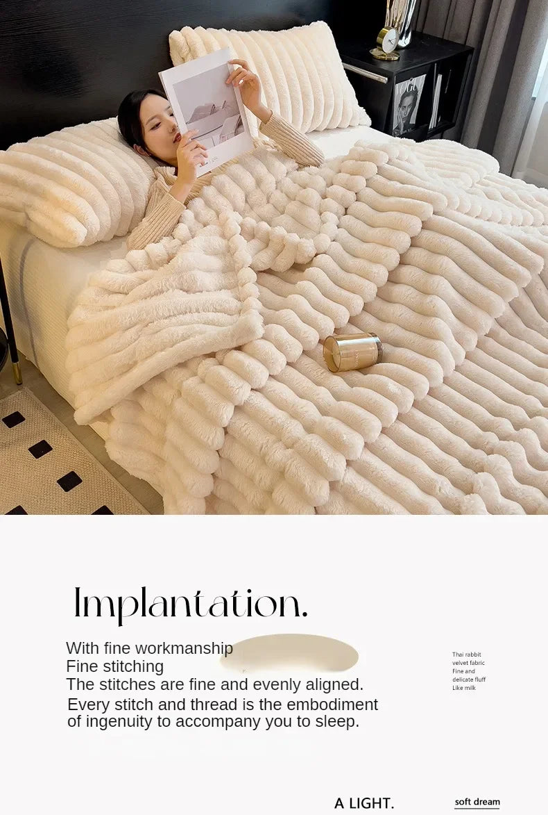Solid Color Thickened Wide Striped Multifunctional Blanket Can Be Used As Bed Sheet Cover Blanket， Nap Blanket， Pet Blanket