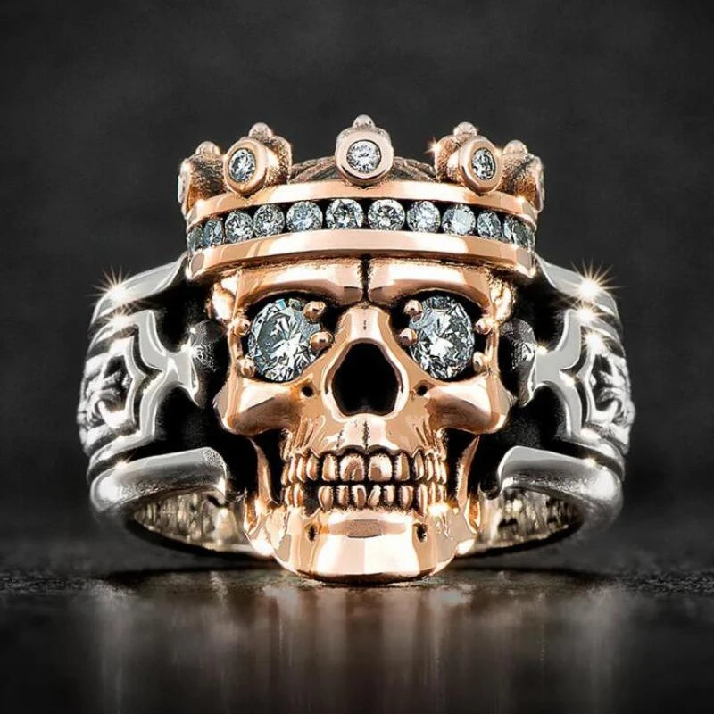 New Creative Crown Skull Ring Personality Double Color Ghost Head Men's Rings Fashion Trend Punk Party Jewelry Gift Wholesale