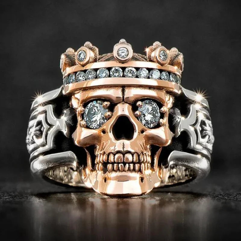 New Creative Crown Skull Ring Personality Double Color Ghost Head Men's Rings Fashion Trend Punk Party Jewelry Gift Wholesale