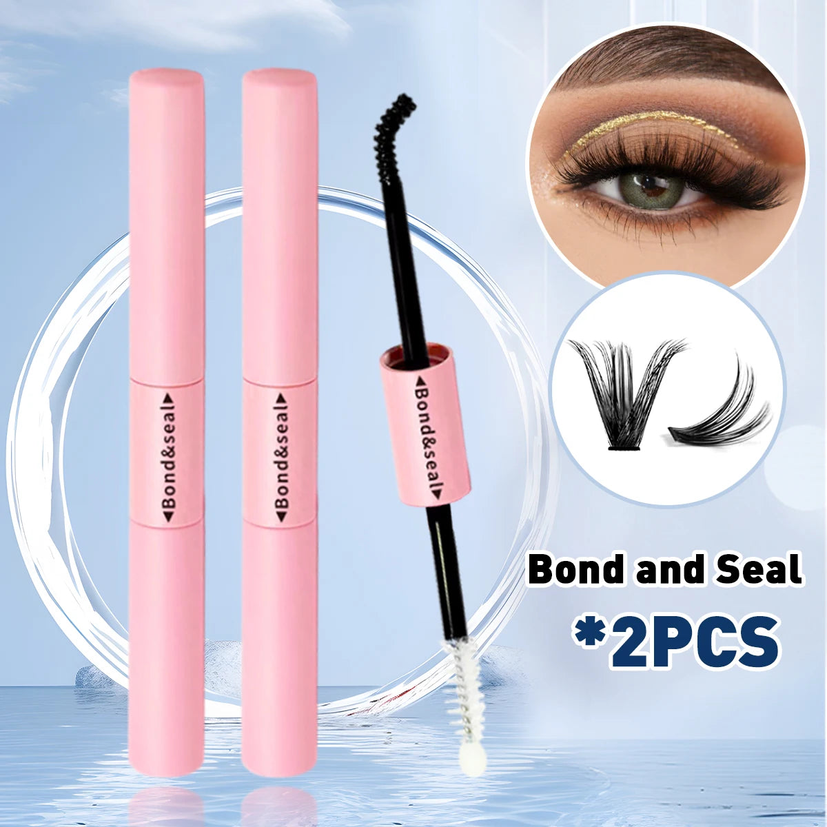 Lash Bond and Seal Glue 2 in 1 for Cluster Lashes, Lash Bond and Seal Super Strong Hold, Latex Free, Waterproof, Lash Glue