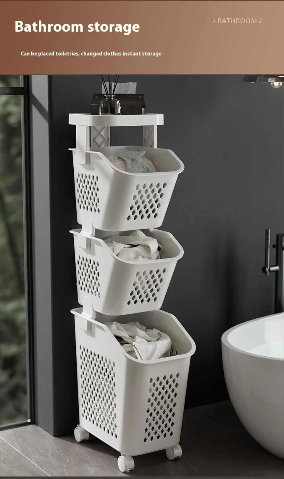 Multilayer Laundry Storage Basket Wheels Pp Plastic Laundry Baskets With Wheel Household Sundries Bathroom Toilet Storage Rack