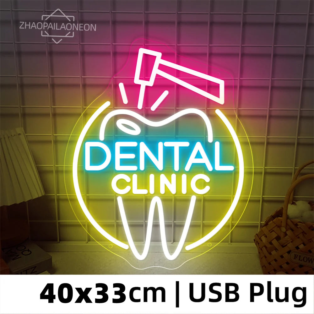 DENTAL CARE LED Neon Tooth USB Powered Neon Signs Teeth Dental Night Light 3D Wall Art & Game Room Bedroom Party Decor Lamp Sign
