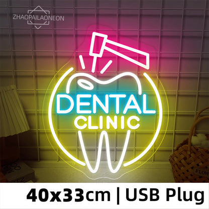 DENTAL CARE LED Neon Tooth USB Powered Neon Signs Teeth Dental Night Light 3D Wall Art & Game Room Bedroom Party Decor Lamp Sign