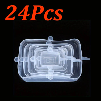 24-6Pcs Reusable Food Silicone Stretch Lids Elastic Silicone Lid Cap Food Covers for  Bowl Cups Containers Keep Food Fresh