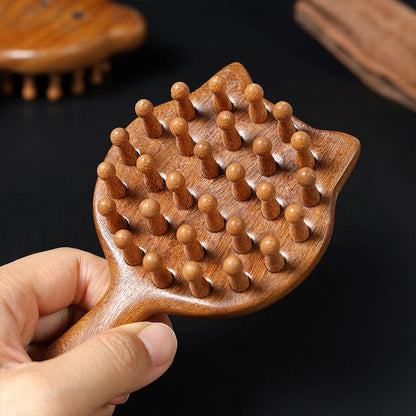 Sandalwood Cartoon Scalp Massage Comb Meridian Comb Toothed Head Hair Comb Body Beautify Massage Guasha Scraping Care
