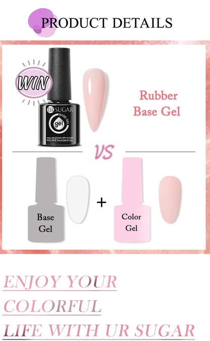 UR SUGAR 7ml Pale Pink Rubber Base Gel Nude Color Semi Permant Soak Off UV LED Self-leveling Gel Varnishes Great Coverage