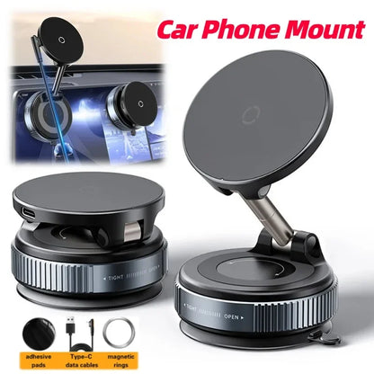 Foldable Magnetic Car Mount Mobile Phone Holder Wireless Charger Vacuum Adsorption Stand for iPhone 16 15 14 13 12 for MagSafe