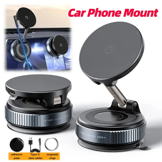 Foldable Magnetic Car Mount Mobile Phone Holder Wireless Charger Vacuum Adsorption Stand for iPhone 16 15 14 13 12 for MagSafe