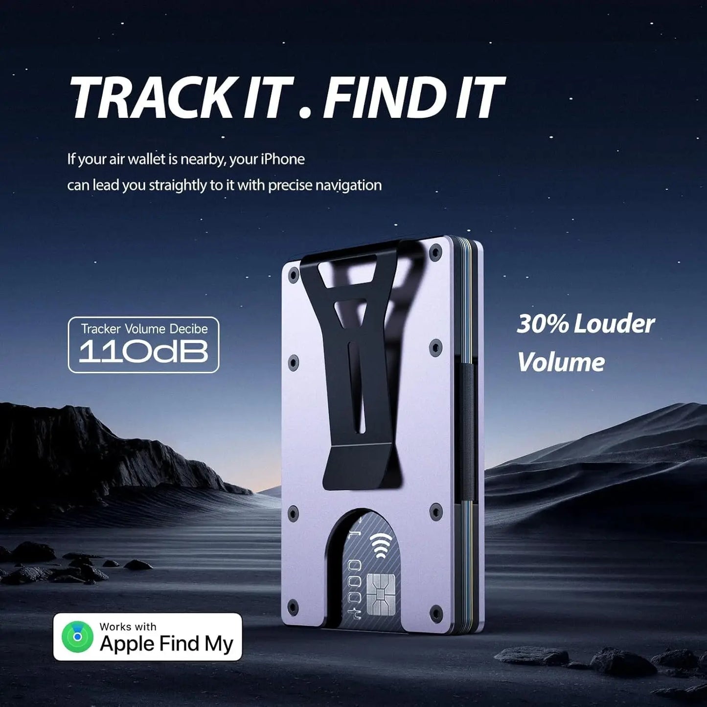 RFID Blocking Credit Card Holder, Slim Wallet For Men, Compatible with Find My iOS Only, Detachable Money Clip