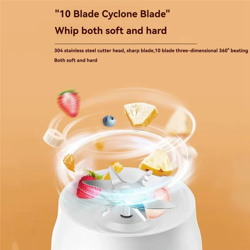 B84B-450Ml Blender Double Cup USB Rechargeable With 10-Blades Smart Safety Lock Automatic Power Off When Cover Is Opened