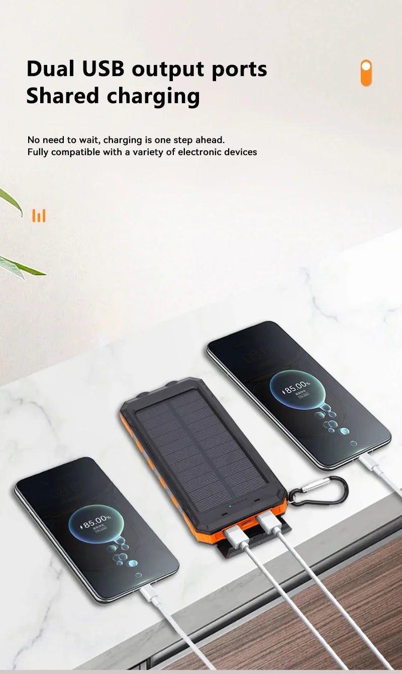200000mAh Solar Power Bank  Fast Charging Portable Large Capacity Charger Compatible For IOS Android USB-A and USB-C