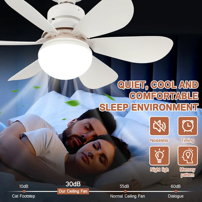 Home E27 Base Ceiling Fan Light with 30W LED Night Lights 3 Adjustable Lighting Modes Remote Control High Wind Power Ceiling Fan