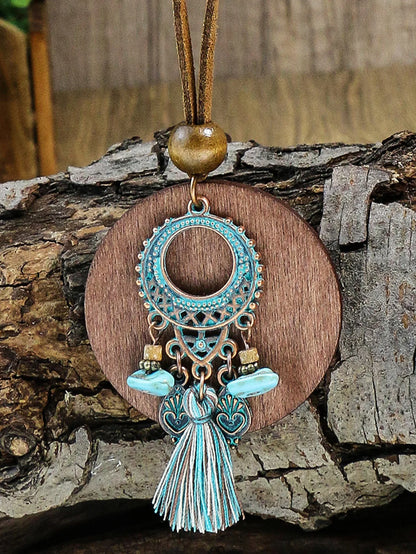 Bohemian ethnic style earrings Bohemian hollowed out circular ring tourism vacation jewelry retro round tassel women's earrings