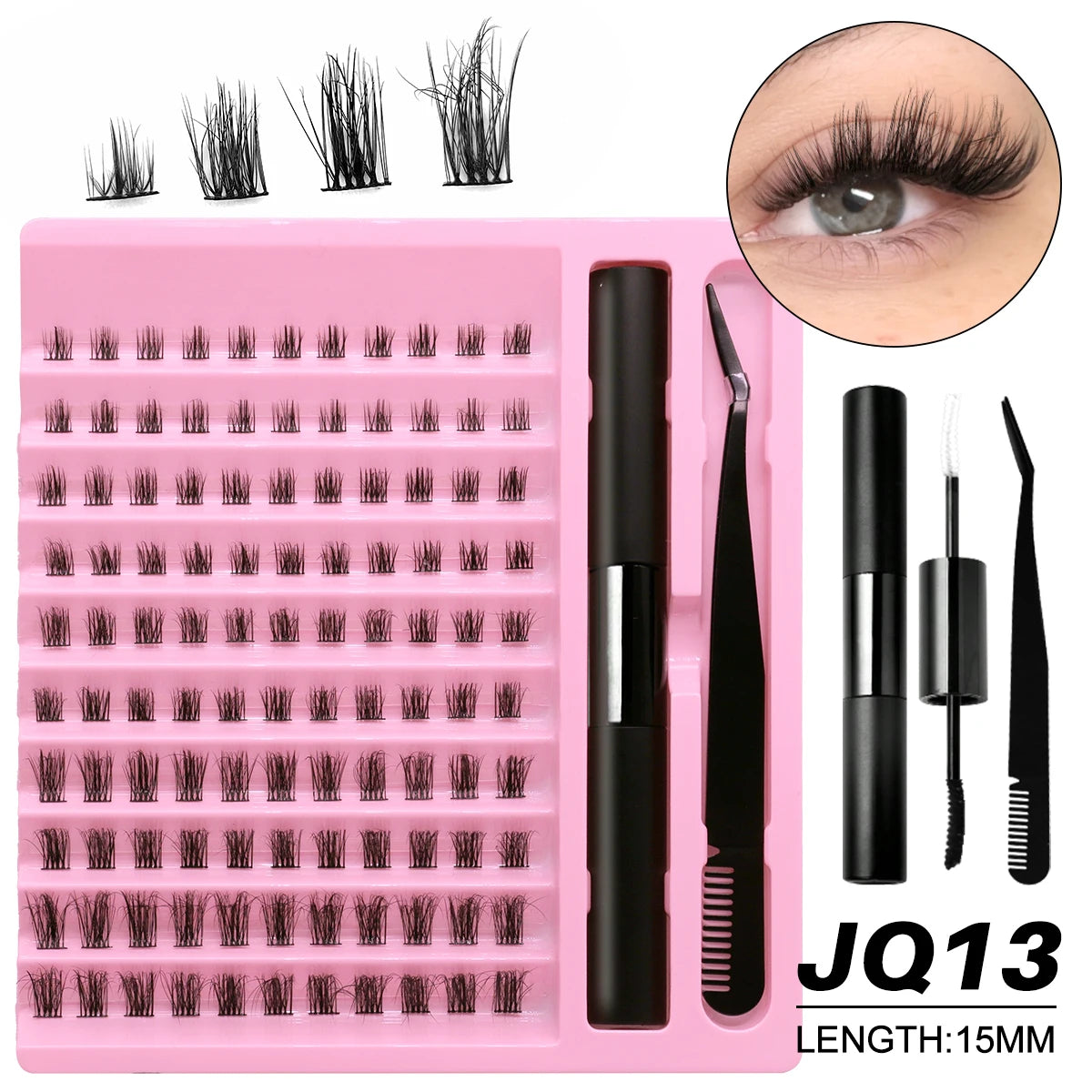 GROINNEYA DIY Lash Extension Kit Lash Clusters With Waterproof Strong Hold Lash Bond And Seal And Eyelash Tweezers Lash Cluster