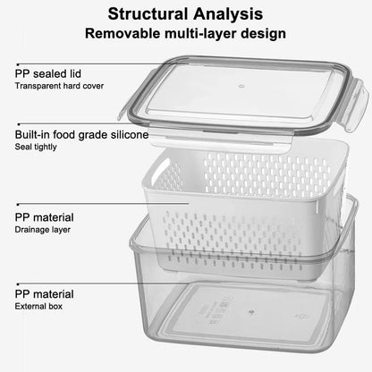 1pcs Refrigerator Storage Box Fridge Organizer Fresh Vegetable Fruit Drain Basket Storage Container Pantry Kitchen Organizer