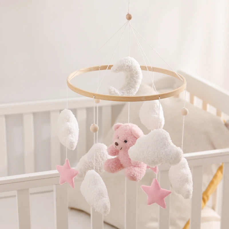 Baby Crib Mobile Rattle Toy 0-12Months Infant Soft Felt Teddy Velvet Pink Bear Bed Bell Hanging Toy Holder Bracket Crib Girl Toy