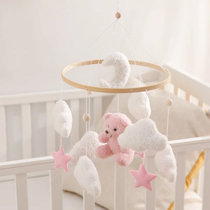 Baby Crib Mobile Rattle Toy 0-12Months Infant Soft Felt Teddy Velvet Pink Bear Bed Bell Hanging Toy Holder Bracket Crib Girl Toy