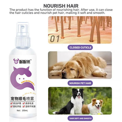 Dog Conditioner Spray 100ml Deodorizing Dog Grooming Spray Anti-Static Ph Balanced Dog Hair Spray Long Lasting Cat Detangler For
