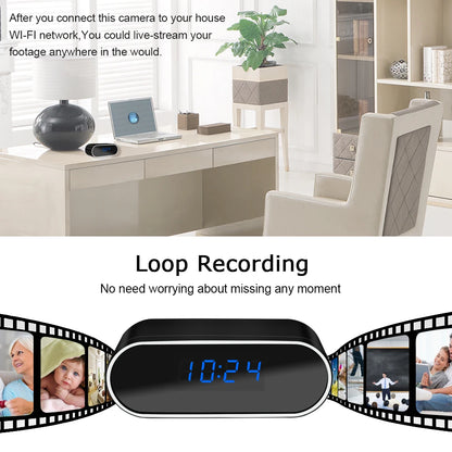 Full HD Digital Clocks Cameras Night Vision App Wifi Remote Monitoring Motion Detection Auto Loop Recording Mini Home Camcorder