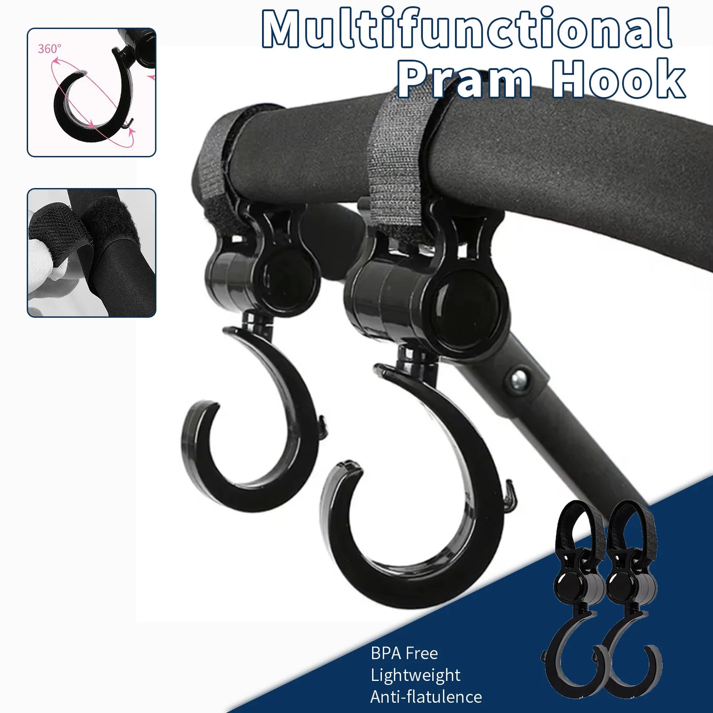 1/2PCS Pram Hook Multifunctional Shopping Cart Car Seats Hooks 360 Degree Rotating Hanger Baby Stroller Accessories