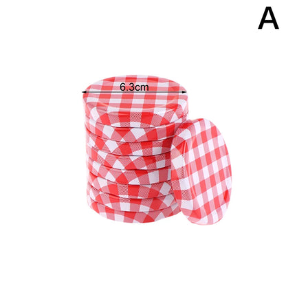 10 Pcs Colorful Lattice Jam Jars Lids Wide Mouth Screw Lids Storage Caps For Jars Glass Round Storage Cover