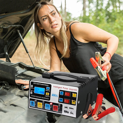 400A Intelligent Pulse Repair Charger Battery High Power Fast Charger 12V/24V Five-Stage Full Automatic Car Battery Charger 220W