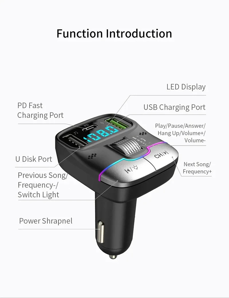 Xiaomi FM Transmitter Bluetooth 5.4 Hands-Free Portable Car AUX Radio Modulator MP3 Player with Fast Charging Adapter