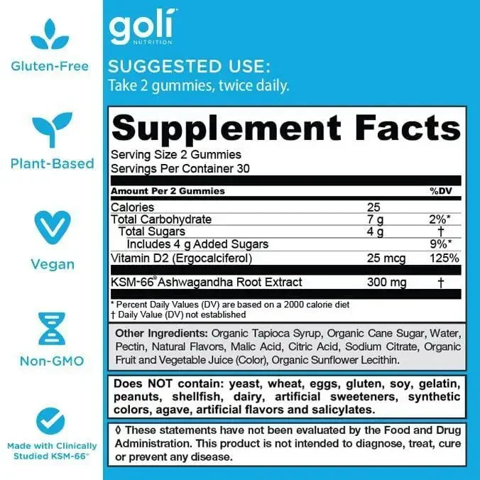 Goli Nutrition Ashwagandha Gummies in Mixed Berry Flavor! 60 Count Each - Support Wellness with Every Chew