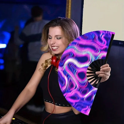 Fluorescent Fan Folding Fan Craft Fan with Vibrant Patterns, Dance Fan, Suitable for Both Men and Women