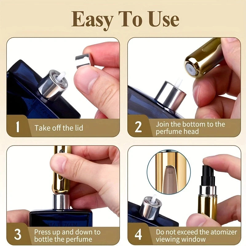 6 Portable Spray Bottles Travel Size 5ml Self-Priming Bottom Fill Perfume Bottle Set