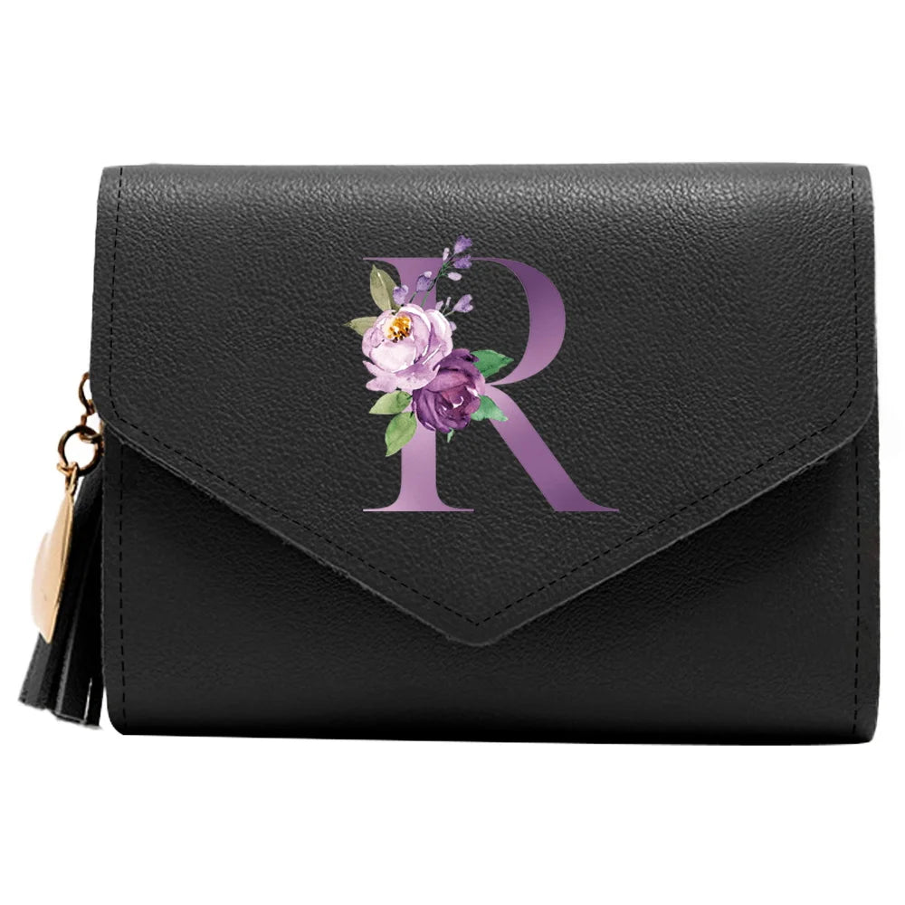 Wallet Women Rfid Blocking Small Compact Luxury Leather Pocket Wallet Ladies Mini Purse with ID Window Purple Letter Pattern