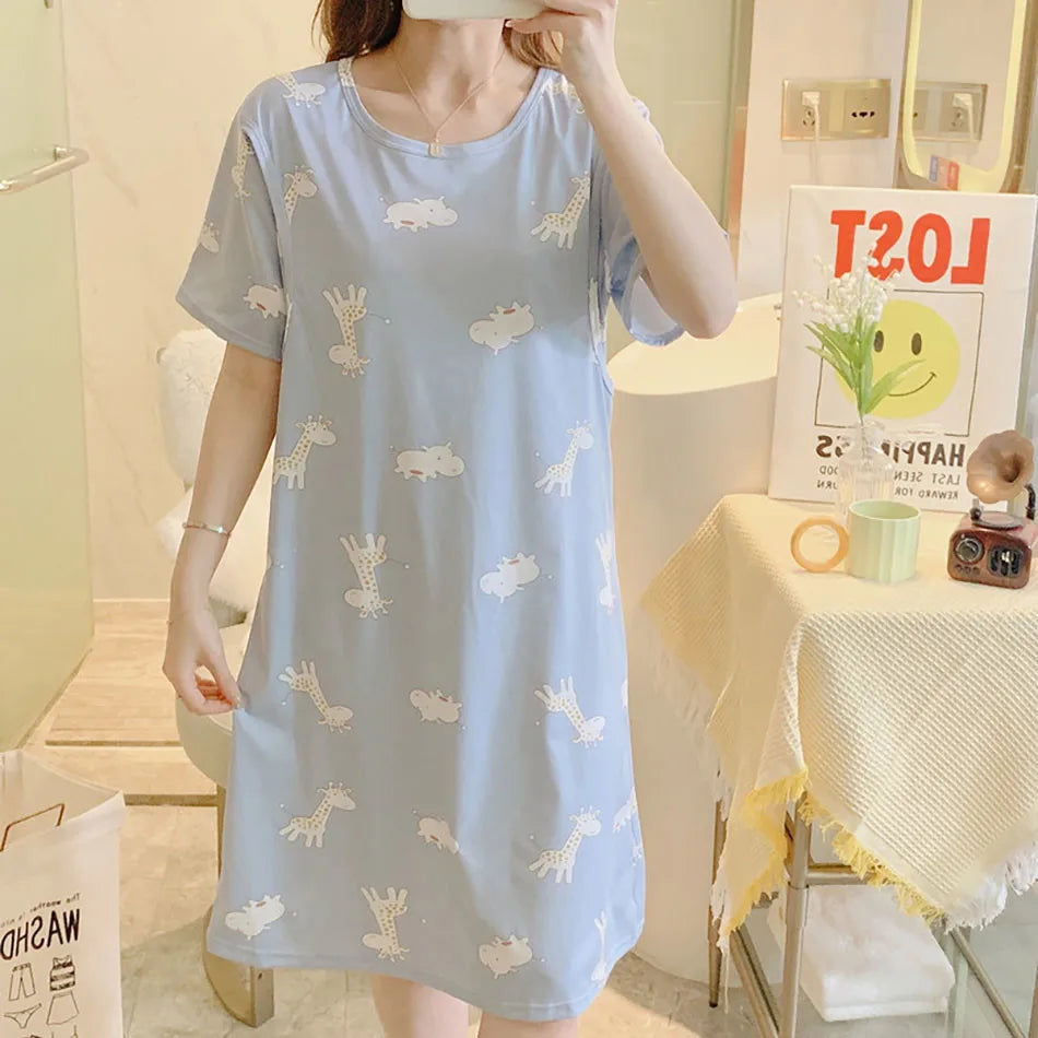 Maternity Clothings Nursing Dresses Breastfeeding Sleepwear Pattern Printing Cheerful and Lively Girl Feeling for Pregnant Women