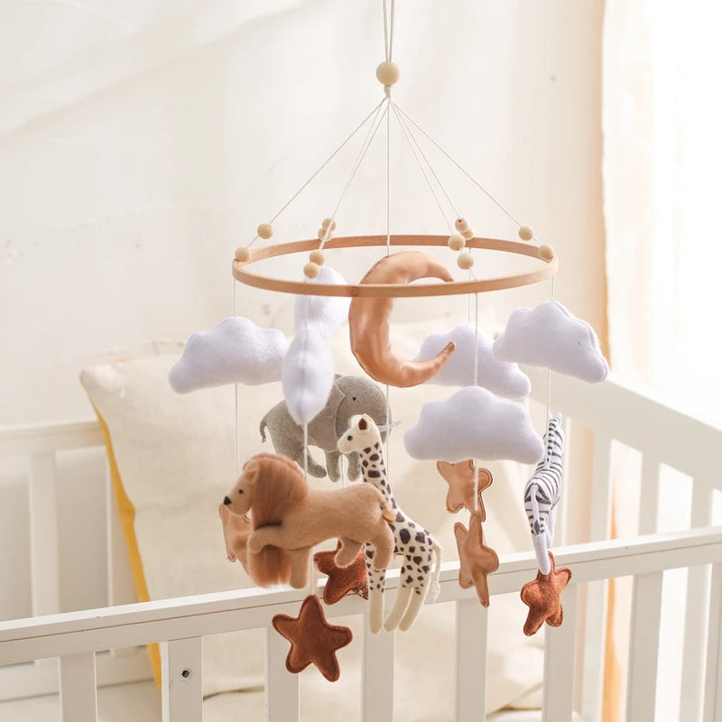 Baby Mobile Crib Bed Bell Musical Rattles Toys Soft Felt Cartoon Animal for Infants Nursery Mobiles Forest Animals Crib Toys