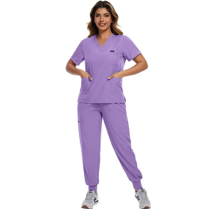 Surgical Scrubs Unisex - Quick-Dry Dental Clinic & ER Workwear Split Set W/Short Sleeve & Anti-Microbial 6 Pockets