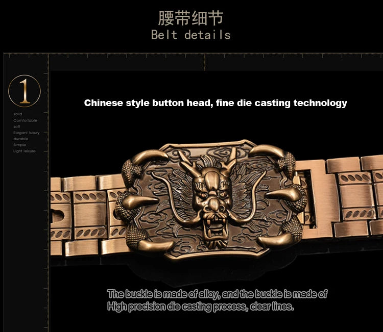Men's belt metal stainless steel belt silver dragon retro-cologne silver belt high-end designer steel belt personality belt