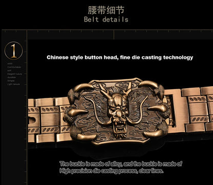 Men's belt metal stainless steel belt silver dragon retro-cologne silver belt high-end designer steel belt personality belt
