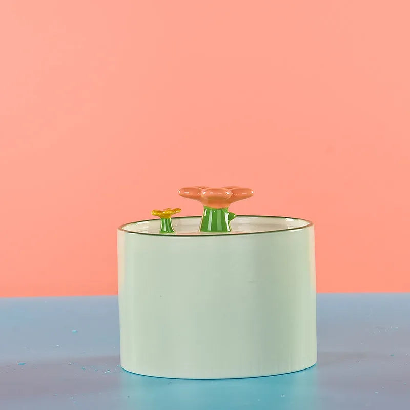 Cat Ceramic Flower Water Fountain Drinking Feeders Pets