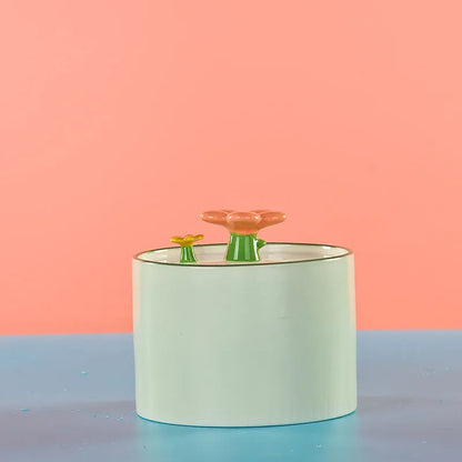 Cat Ceramic Flower Water Fountain Drinking Feeders Pets