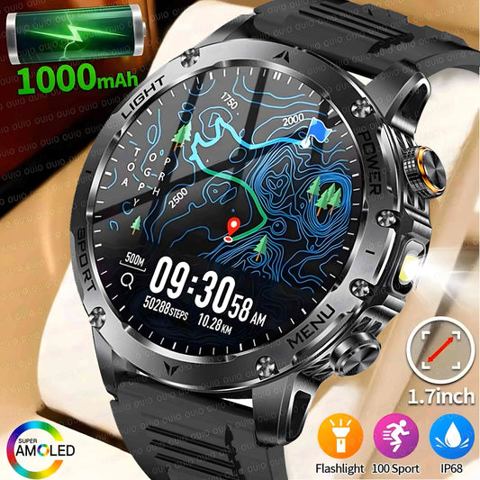 New For HUAWEI 1000mAh Large Capacity Battery Smart Watch Men Outdoor Flashlight BT Call Waterproof Sport Fitness SmartWatches