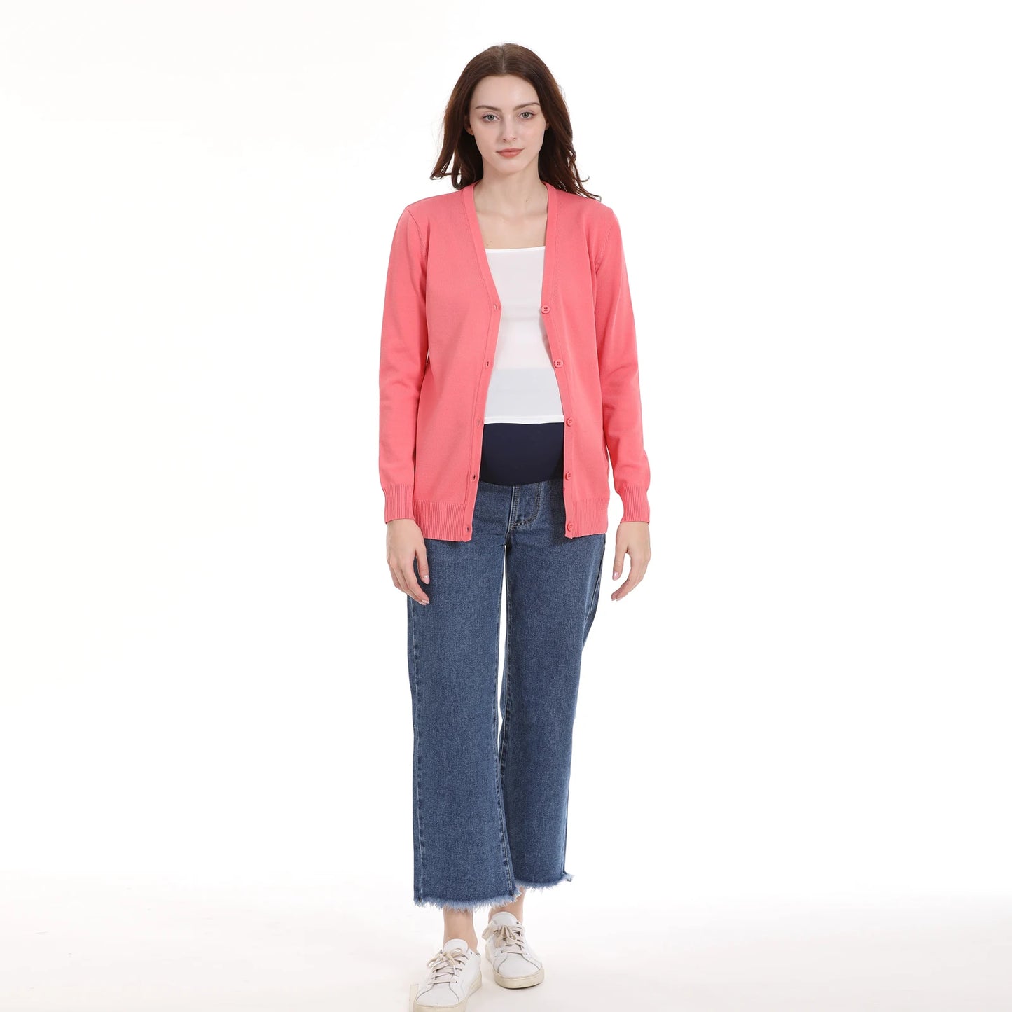 Maternity Cardigan Long Sleeve Spring Autumn Stretch Breastfeeding Clothes for Postpartum Women Nursing Coat Tops