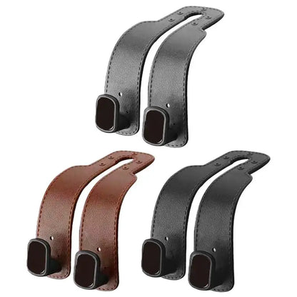 Car Seat Hooks for Headrest PU Leather Car Bag Hooks Multifunctional Hanger Storage Organizer for Trunk Vehicle Organization