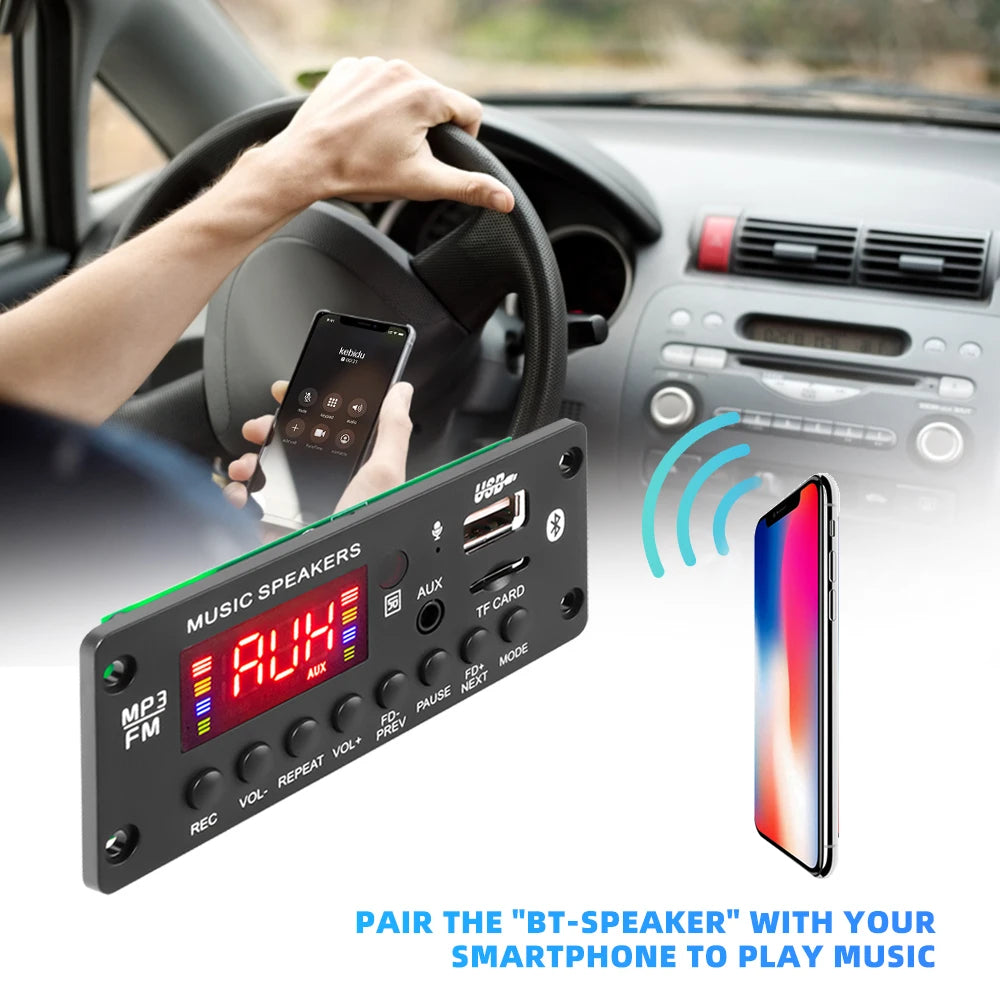 2*25W 50W Amplifier 12V MP3 Player Decoder Board Bluetooth 5.0 Car FM Radio Module TF USB AUX WMA Player Decoder Handsfree