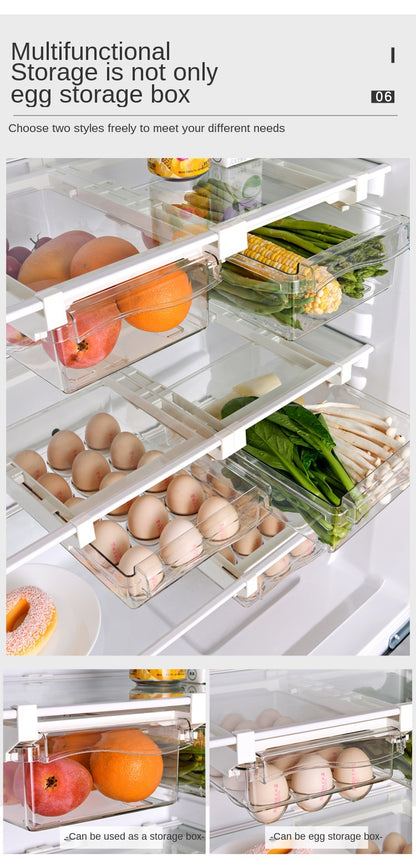 NEW Refrigerator Drawer Plastic Clear Fridge Organizer Slide Under Shelf Drawer Box Rack Holder Kitchen Fruit Food Storage Box