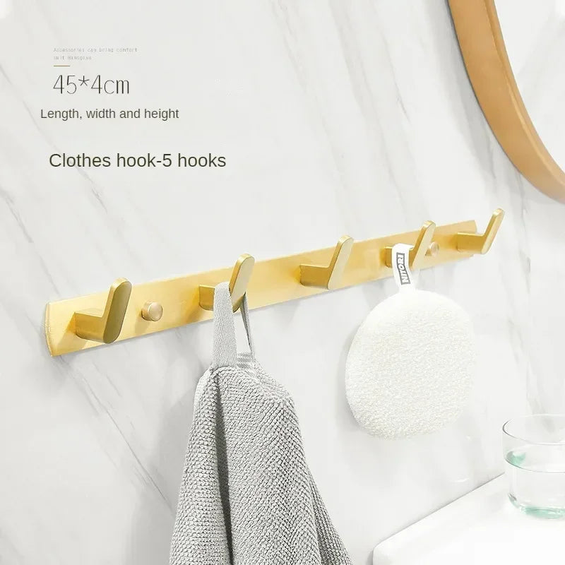 Bathroom Accessories Brushed Gold Space Aluminum Towel Rack Shelf European Hardware Pendant Set Storage Bar Paper Holders