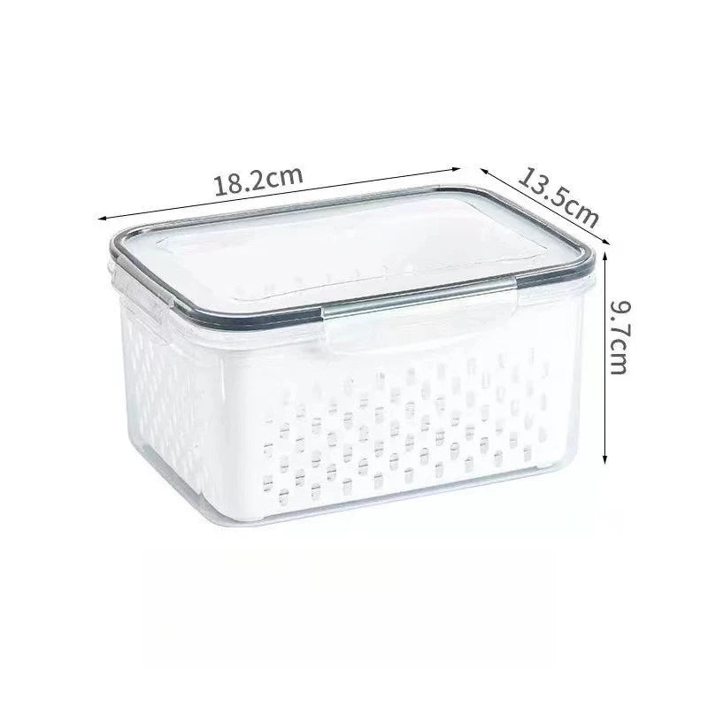 1- 3Pcs Refrigerator Organizer Boxes Fresh Fruit & Vegetable Keep - Fresh Containers with Draining Baskets Kitchen Storage Box
