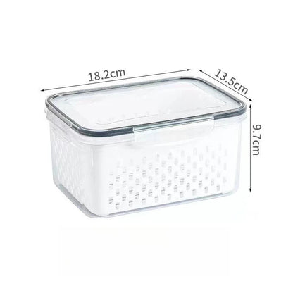 1- 3Pcs Refrigerator Organizer Boxes Fresh Fruit & Vegetable Keep - Fresh Containers with Draining Baskets Kitchen Storage Box