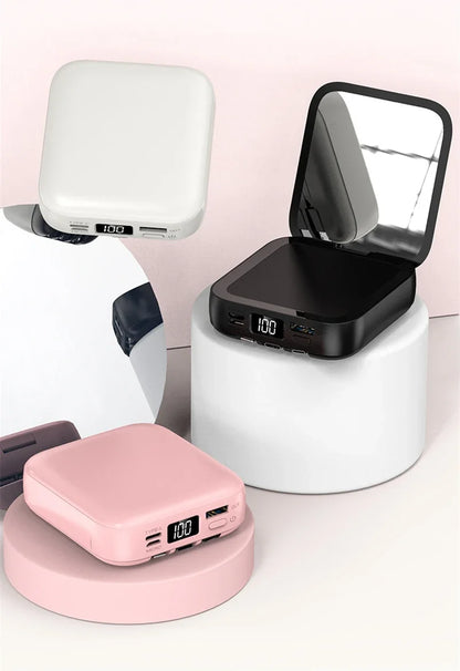 New Mini power bank 20000mAh with makeup mirror, fast charging, portable charger, power bank with cable, mobile phone power bank